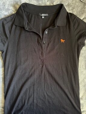 Black Polo Top with Orange Logo